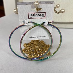 Medium holographic rainbow style hoop earrings